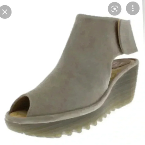 Fly London Yone Brown Suede Peep Toe Wedges - Picture 2 of 5